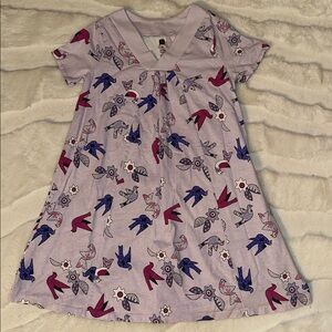 TEA COLLECTION EUC LAVENDER ALINE DRESS WITH BIRDS PRINT 10 YRS BOUTIQUE 100%COT